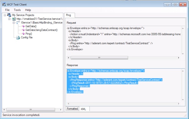 Ping operation from metadata in the WCF Test Client